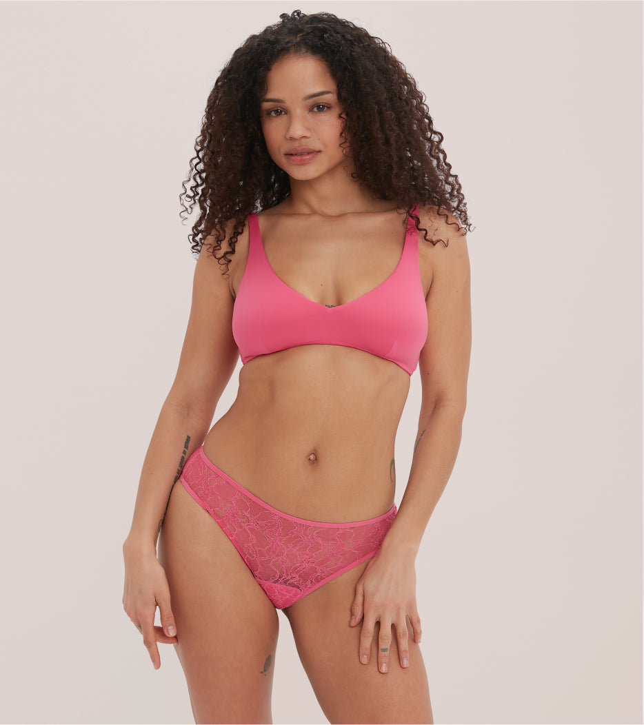 All Lace Brief - Nylon z recyklingu - Różowe